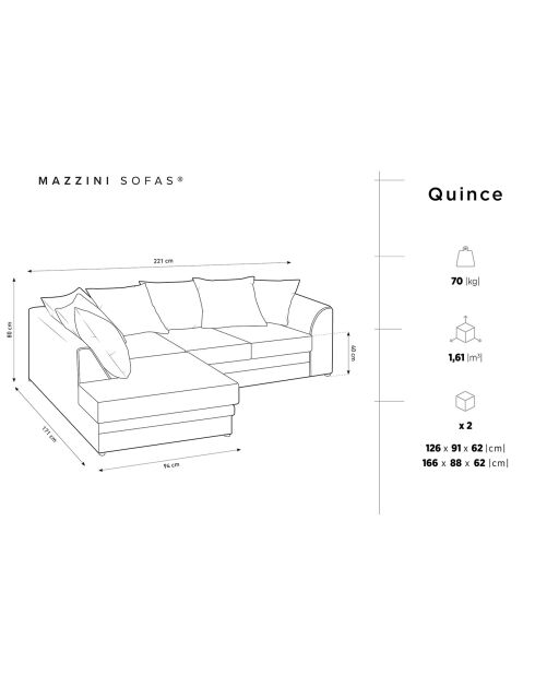 Canapé d'angle gauche Quince 4 Places bleu - 221x171x80 cm