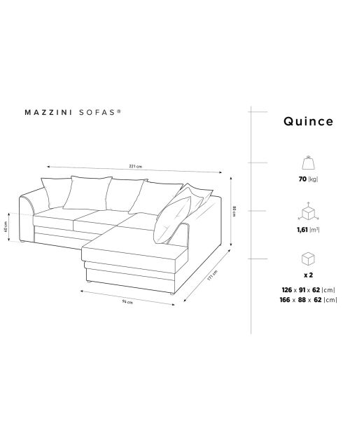 Canapé d'angle droit Quince 4 Places bleu - 221x171x80 cm