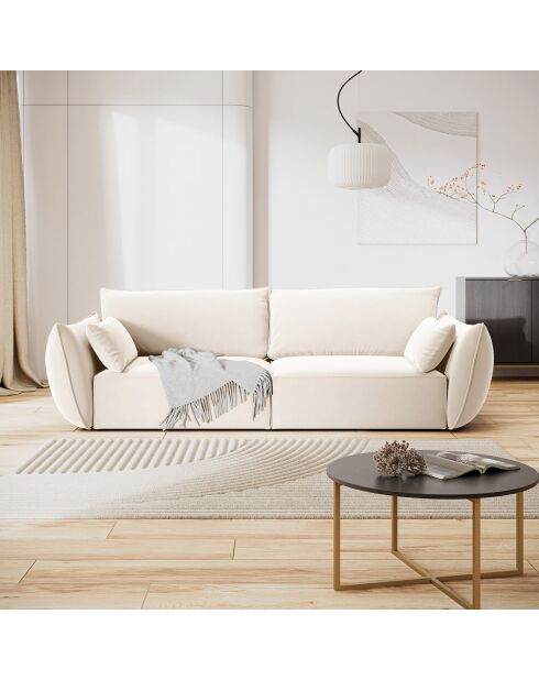 Canapé Velours Vanda 3 Places beige clair - 208x100x85 cm