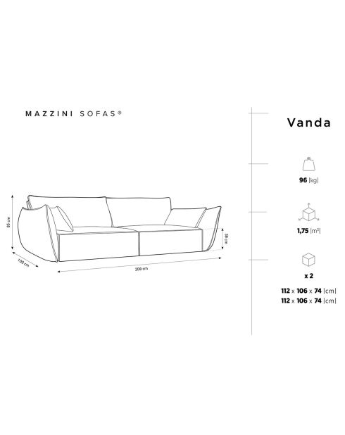 Canapé Velours Vanda 3 Places beige clair - 208x100x85 cm