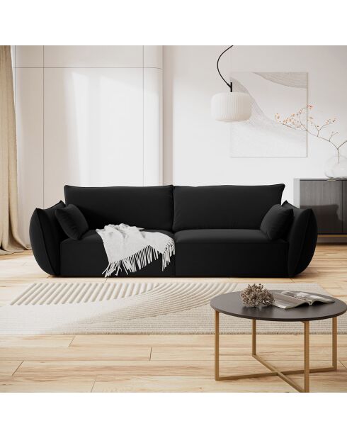 Canapé Velours Vanda 3 Places noir - 208x100x85 cm