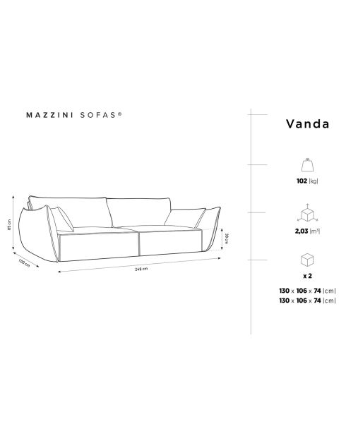 Canapé Velours Vanda 4 Places noir - 248x100x85 cm