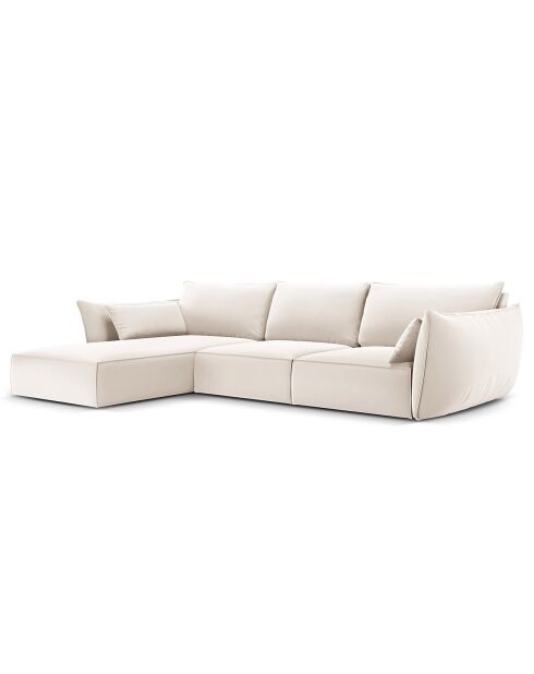 Canapé d'angle gauche Velours Vanda 4 Places beige clair - 300x166x85 cm