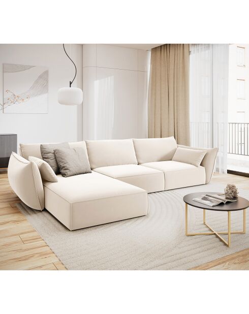 Canapé d'angle gauche Velours Vanda 4 Places beige clair - 300x166x85 cm