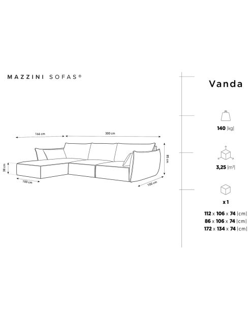 Canapé d'angle gauche Velours Vanda 4 Places beige clair - 300x166x85 cm