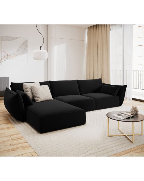 Canapé d'angle gauche Velours Vanda 4 Places noir - 300x166x85 cm