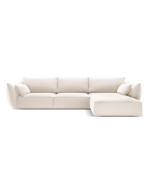 Canapé d'angle droit Velours Vanda 4 Places beige clair - 300x166x85 cm