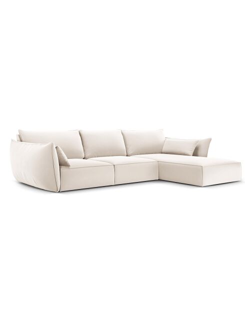 Canapé d'angle droit Velours Vanda 4 Places beige clair - 300x166x85 cm