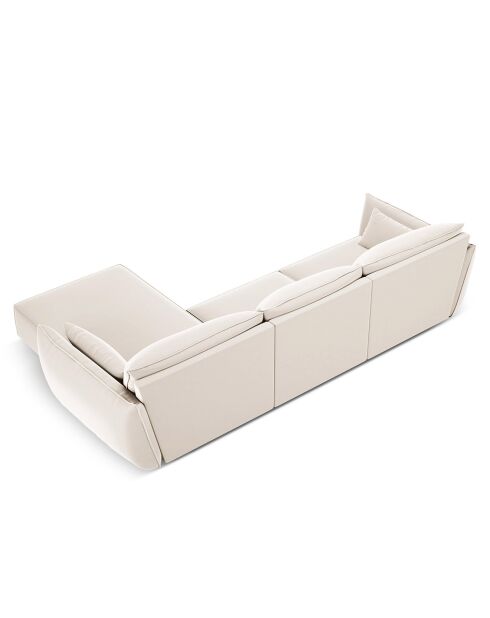 Canapé d'angle droit Velours Vanda 4 Places beige clair - 300x166x85 cm