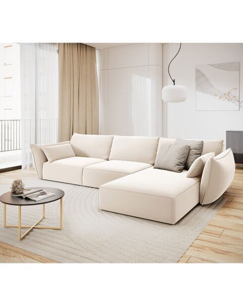 Canapé d'angle droit Velours Vanda 4 Places beige clair - 300x166x85 cm