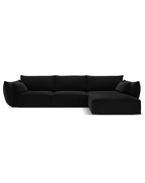Canapé d'angle droit Velours Vanda 4 Places noir - 300x166x85 cm