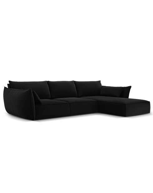 Canapé d'angle droit Velours Vanda 4 Places noir - 300x166x85 cm