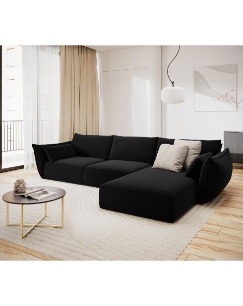 Canapé d'angle droit Velours Vanda 4 Places noir - 300x166x85 cm
