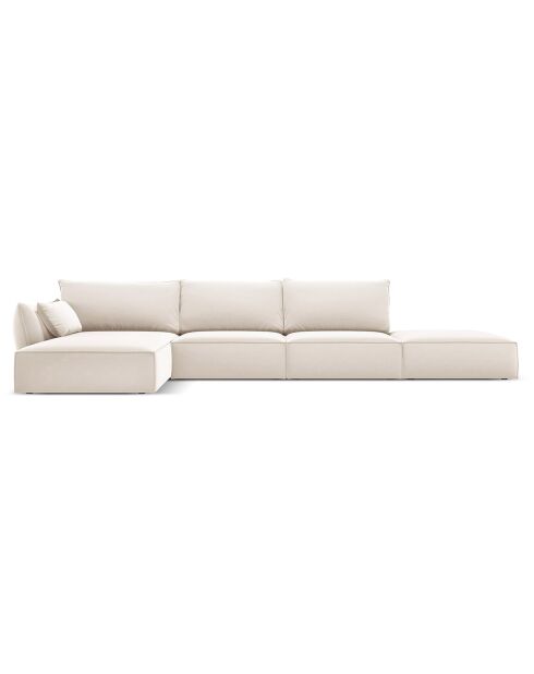 Canapé d'angle gauche Velours Vanda 5 Places beige clair - 386x166x85 cm