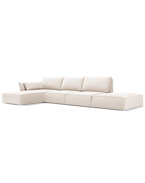Canapé d'angle gauche Velours Vanda 5 Places beige clair - 386x166x85 cm