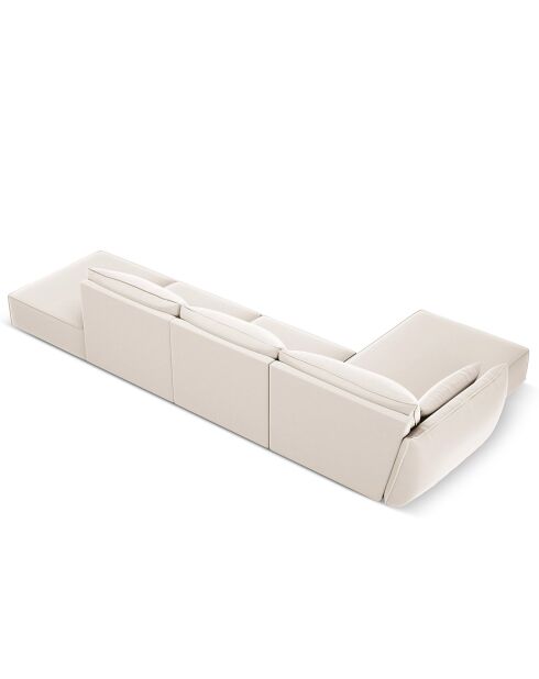 Canapé d'angle gauche Velours Vanda 5 Places beige clair - 386x166x85 cm