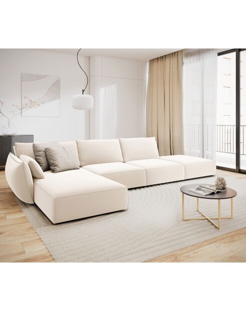 Canapé d'angle gauche Velours Vanda 5 Places beige clair - 386x166x85 cm