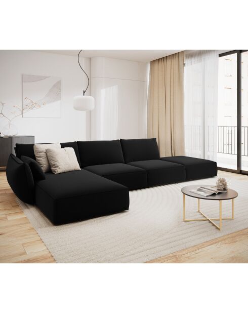 Canapé d'angle gauche Velours Vanda 5 Places noir - 386x166x85 cm