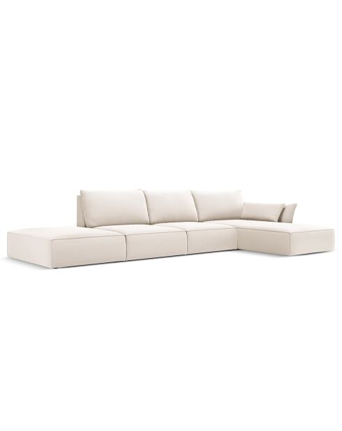 Canapé d'angle droit Velours Vanda 5 Places beige clair - 386x166x85 cm