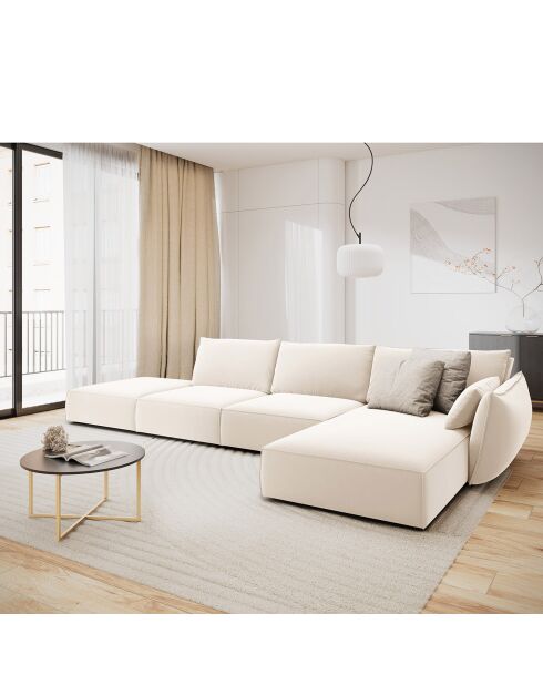 Canapé d'angle droit Velours Vanda 5 Places beige clair - 386x166x85 cm