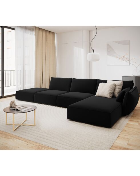 Canapé d'angle droit Velours Vanda 5 Places noir - 386x166x85 cm
