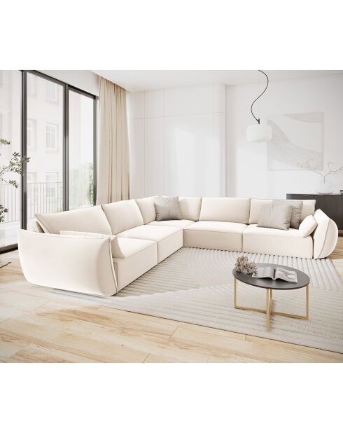 Canapé d'angle Symétrique en Velours Vanda 7 Places beige clair - 286x286x85 cm