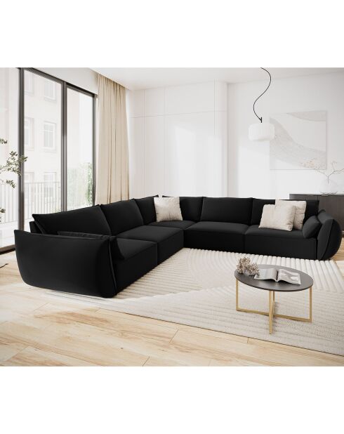 Canapé d'angle Symétrique en Velours Vanda 7 Places noir - 286x286x85 cm