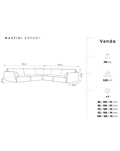 Canapé d'angle Symétrique en Velours Vanda 7 Places noir - 286x286x85 cm