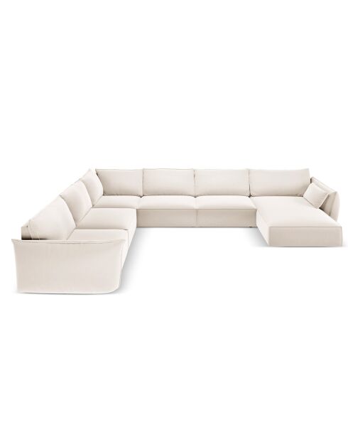 Canapé d'angle Panoramique gauche Velours Vanda 8 Places beige clair - 384x284x85 cm