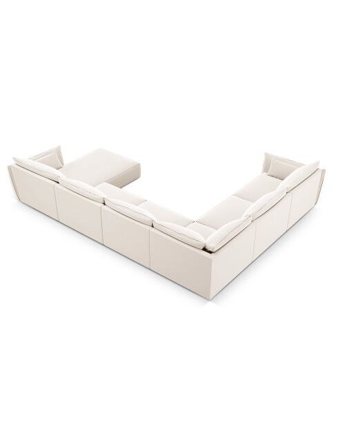 Canapé d'angle Panoramique gauche Velours Vanda 8 Places beige clair - 384x284x85 cm