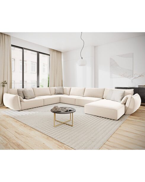 Canapé d'angle Panoramique gauche Velours Vanda 8 Places beige clair - 384x284x85 cm