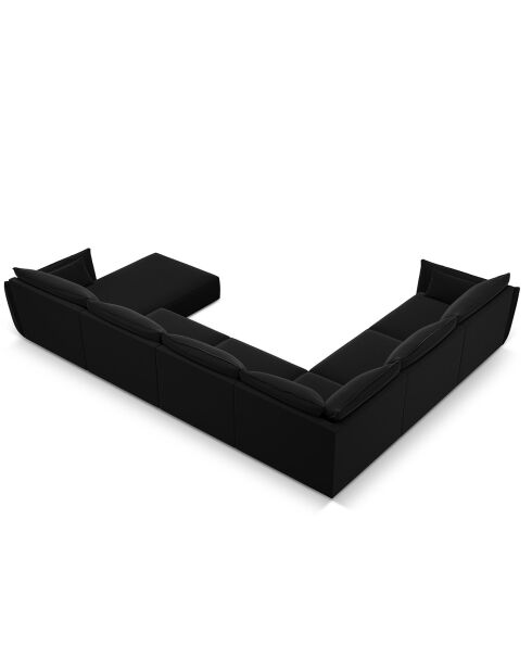 Canapé d'angle Panoramique gauche Velours Vanda 8 Places noir - 384x284x85 cm