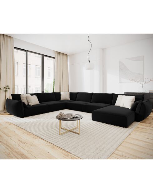 Canapé d'angle Panoramique gauche Velours Vanda 8 Places noir - 384x284x85 cm