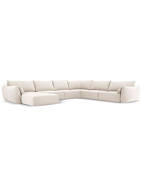 Canapé d'angle Panoramique droit Velours Vanda 8 Places beige clair - 384x284x85 cm