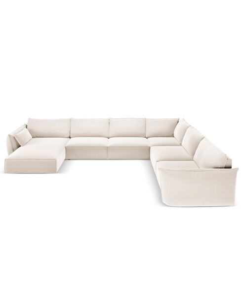 Canapé d'angle Panoramique droit Velours Vanda 8 Places beige clair - 384x284x85 cm