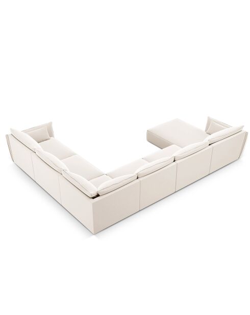Canapé d'angle Panoramique droit Velours Vanda 8 Places beige clair - 384x284x85 cm