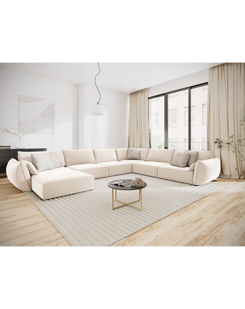 Canapé d'angle Panoramique droit Velours Vanda 8 Places beige clair - 384x284x85 cm
