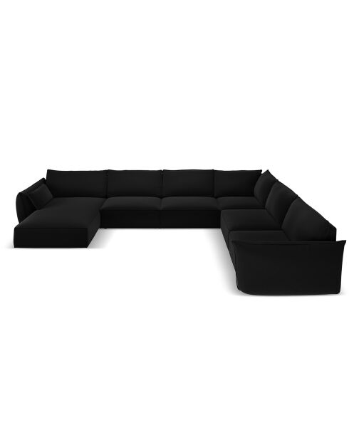 Canapé d'angle Panoramique droit Velours Vanda 8 Places noir - 384x284x85 cm