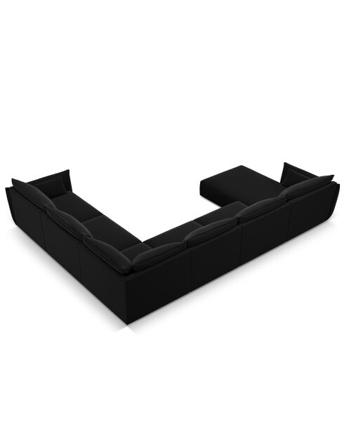 Canapé d'angle Panoramique droit Velours Vanda 8 Places noir - 384x284x85 cm