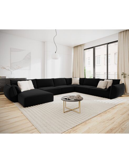 Canapé d'angle Panoramique droit Velours Vanda 8 Places noir - 384x284x85 cm