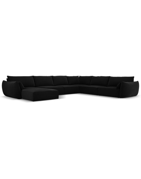Canapé d'angle Panoramique droit Velours Vanda 8 Places noir - 384x284x85 cm