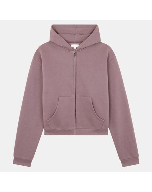 Sweat zippé court Cécilie en Coton violet clair