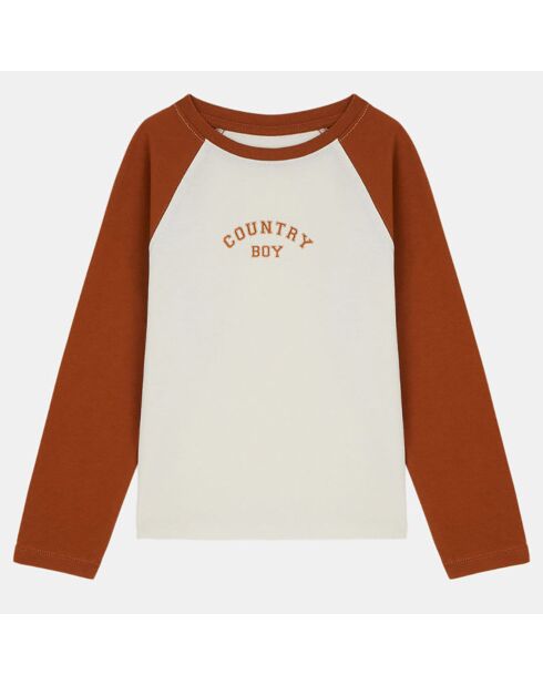 T-Shirt en Coton bio Odim raglan écru/marron