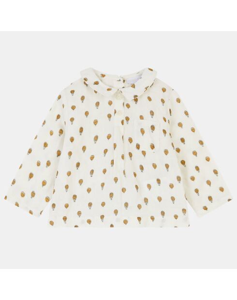 Blouse en mousseline de coton bio Abby écru/multicolore