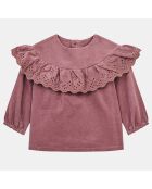 Top en Velours de coton à volant Atypik vieux rose