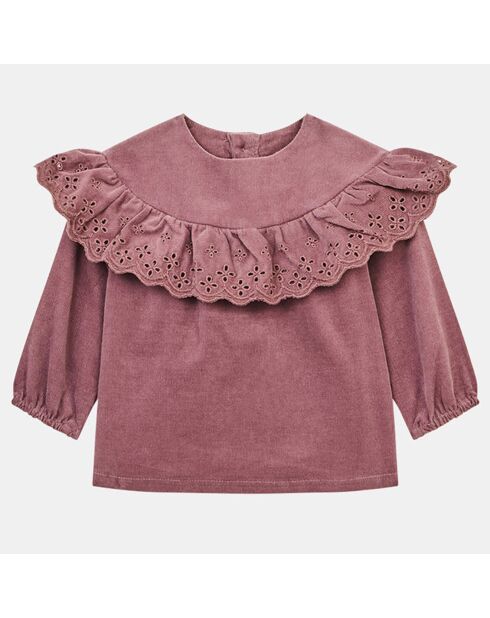 Top en Velours de coton à volant Atypik vieux rose