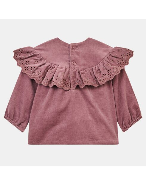 Top en Velours de coton à volant Atypik vieux rose