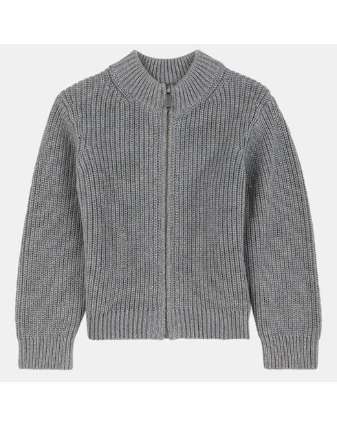 Gilet zippé en tricot de Coton & Laine André gris