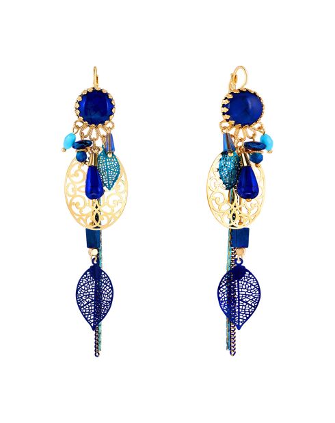 Goud/blauwe oorbellen uit Cadician