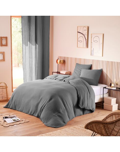 Parure housse de couette en gaze de coton ardoise